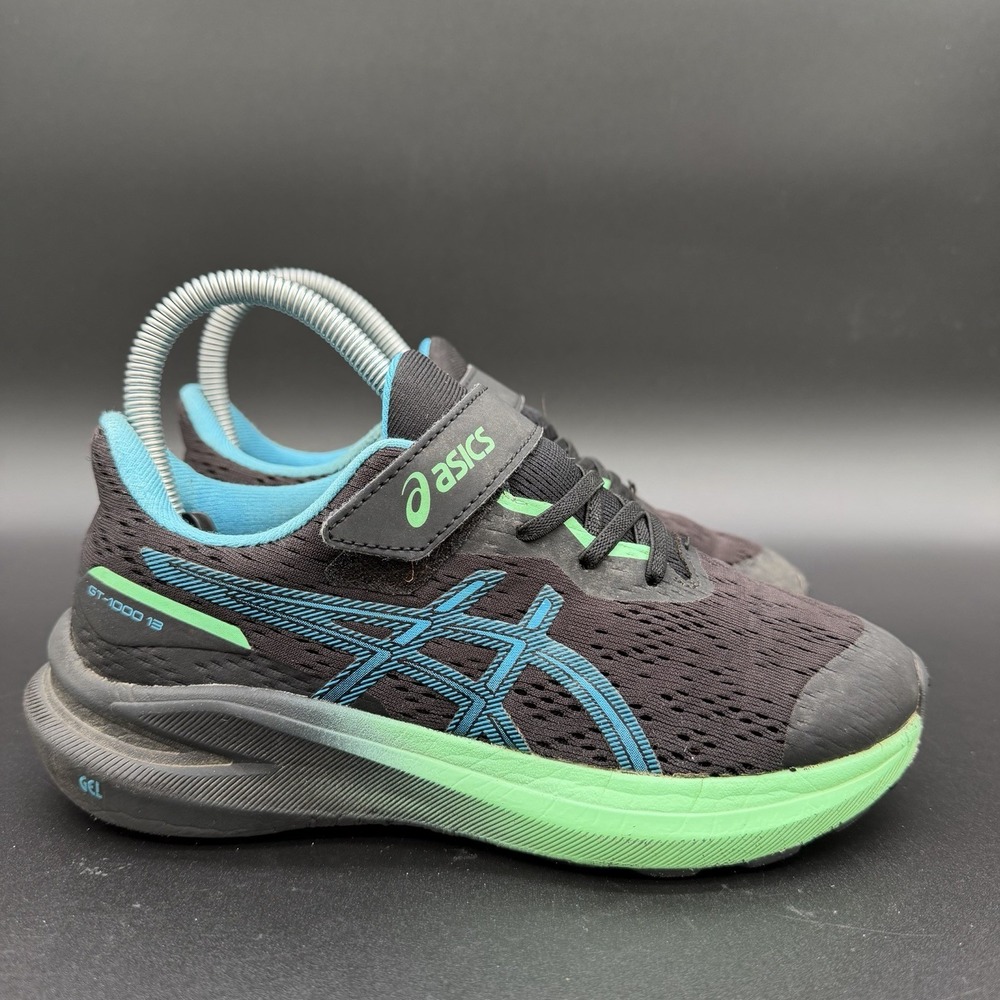 Asics GT-1000 13 Boys‎ Size 3 Black Blue Green Athletic Running Shoes Sneakers